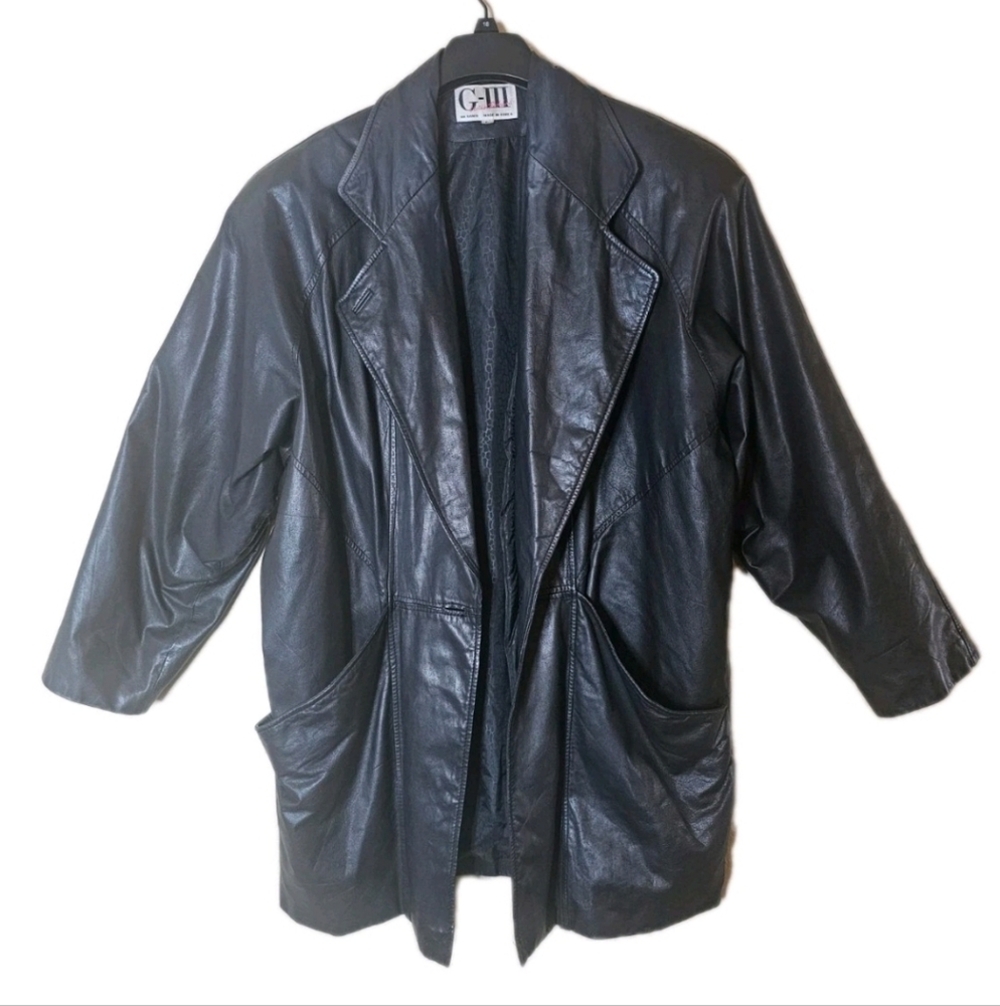 VINTAGE G-111 made in Korean Men’s Black Long Sleeve Leather Bomber Jacket Sz L